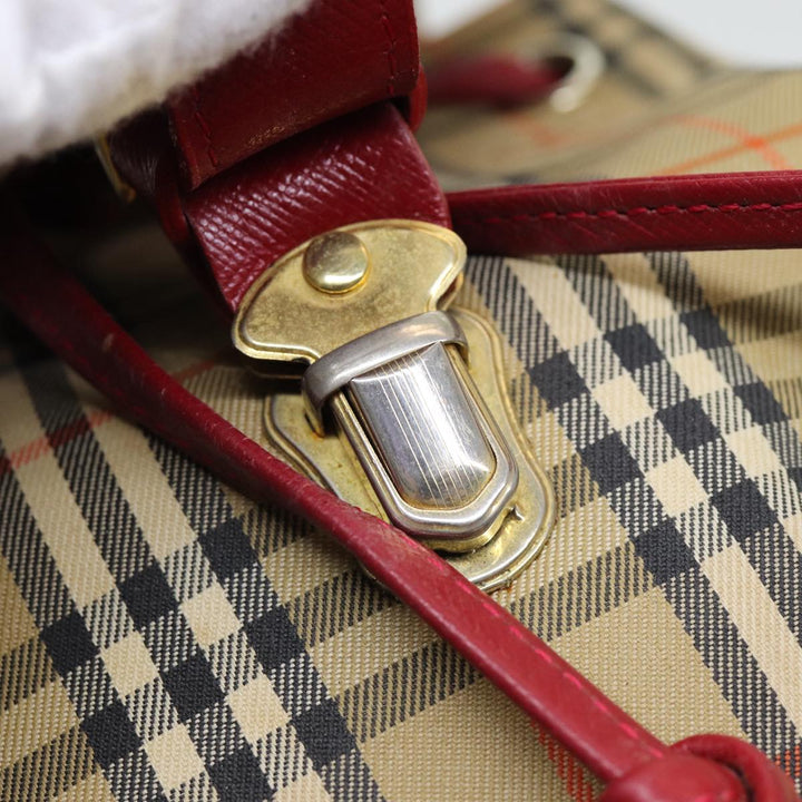 Burberry Nova Check Backpack Canvas Leather Beige Red gold Auth 84556