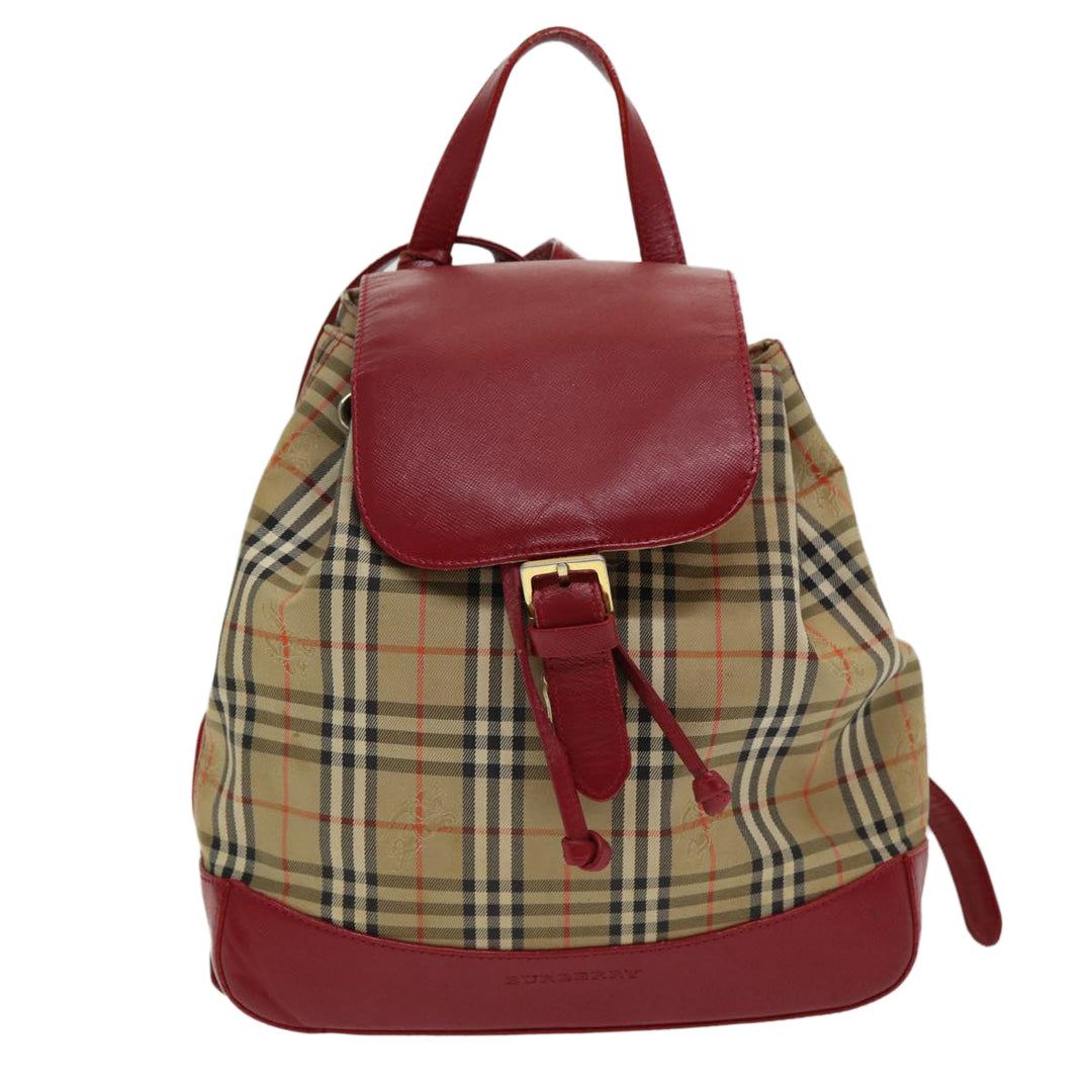 Burberry Nova Check Backpack Canvas Leather Beige Red gold Auth 84556