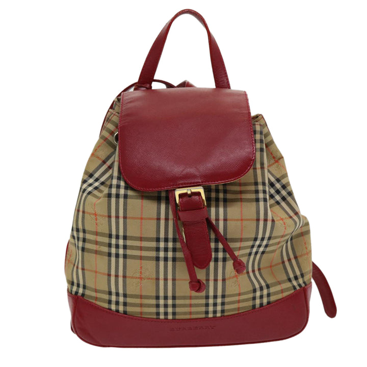 Burberry Nova Check Backpack Canvas Leather Beige Red gold Auth 84556