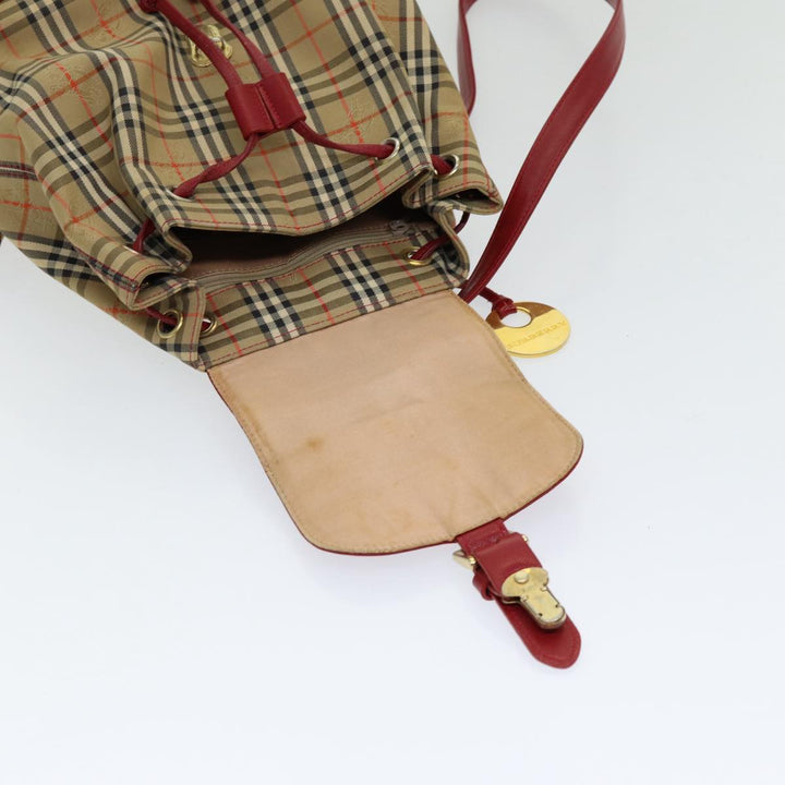 Burberry Nova Check Backpack Canvas Leather Beige Red gold Auth 84556