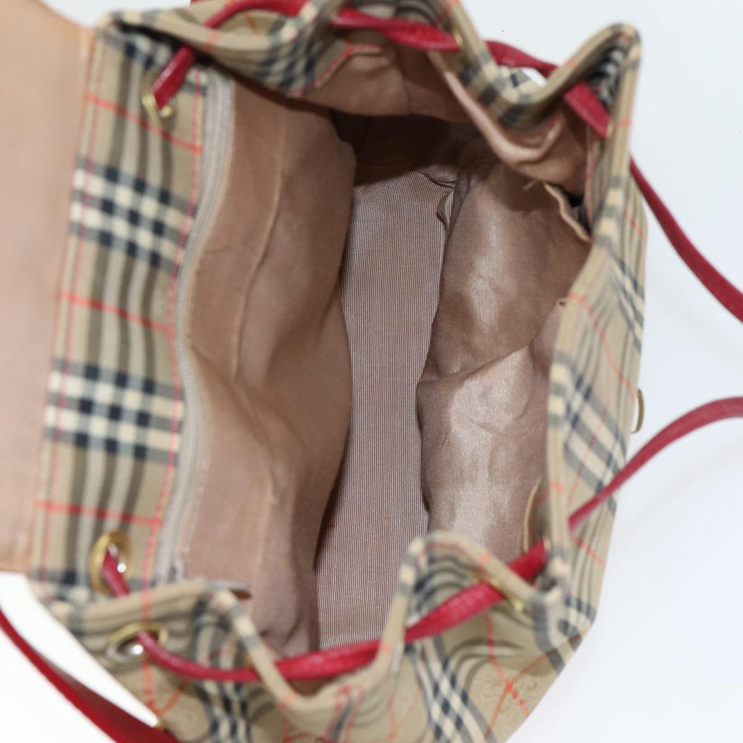 Burberry Nova Check Backpack Canvas Leather Beige Red gold Auth 84556