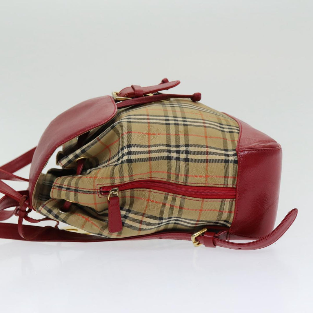 Burberry Nova Check Backpack Canvas Leather Beige Red gold Auth 84556