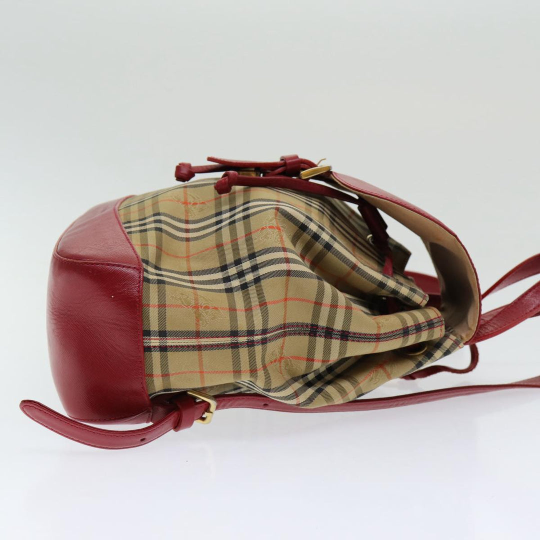 Burberry Nova Check Backpack Canvas Leather Beige Red gold Auth 84556