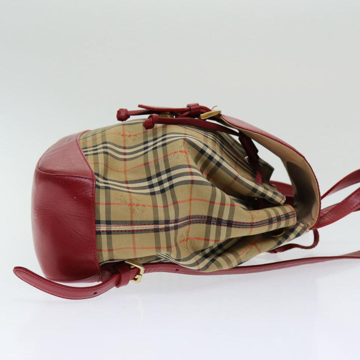 Burberry Nova Check Backpack Canvas Leather Beige Red gold Auth 84556