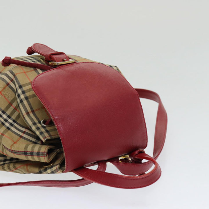 Burberry Nova Check Backpack Canvas Leather Beige Red gold Auth 84556