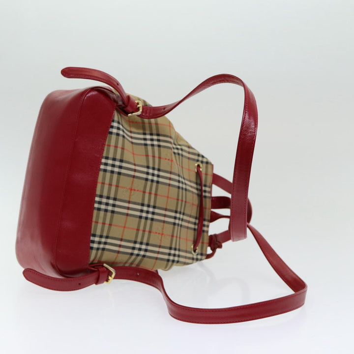 Burberry Nova Check Backpack Canvas Leather Beige Red gold Auth 84556