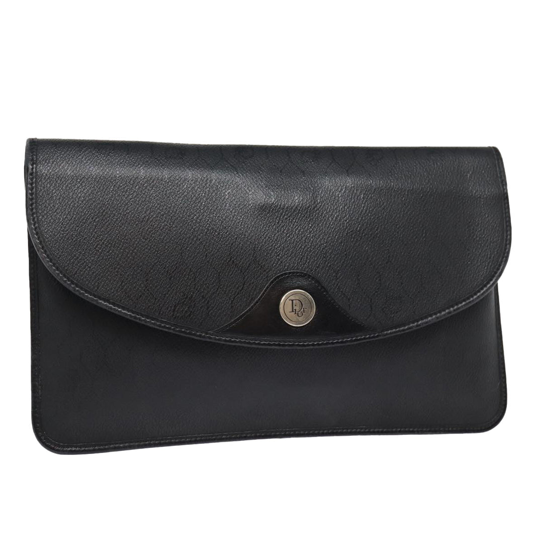 CHRISTIAN Top quality Dior Honeycomb Canvas Clutch Bag PVC Leather Black Silver Auth 84617