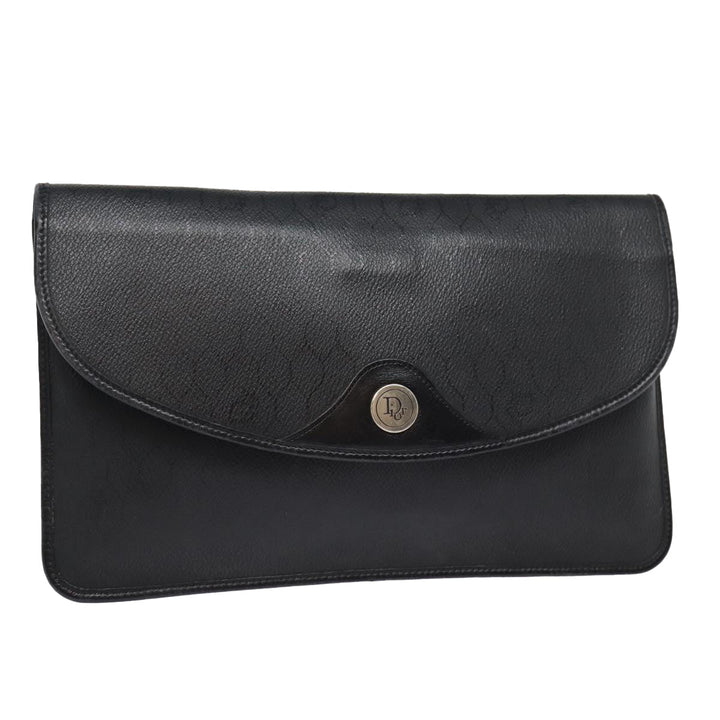 CHRISTIAN Top quality Dior Honeycomb Canvas Clutch Bag PVC Leather Black Silver Auth 84617
