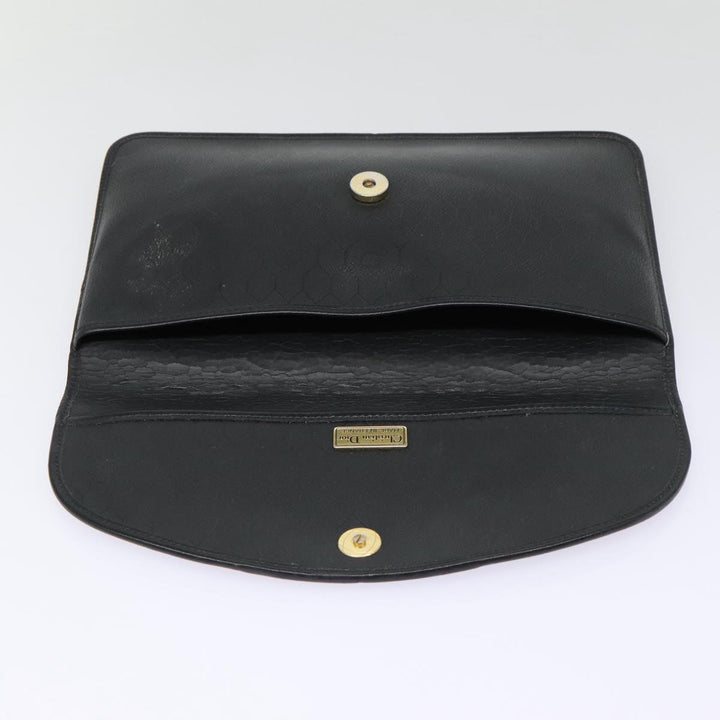CHRISTIAN Top quality Dior Honeycomb Canvas Clutch Bag PVC Leather Black Silver Auth 84617