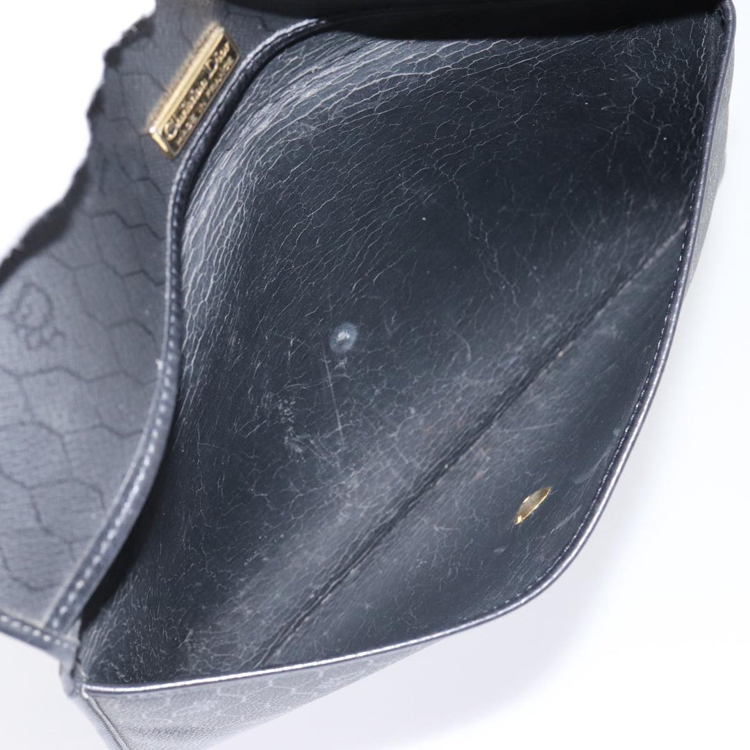 CHRISTIAN Top quality Dior Honeycomb Canvas Clutch Bag PVC Leather Black Silver Auth 84617
