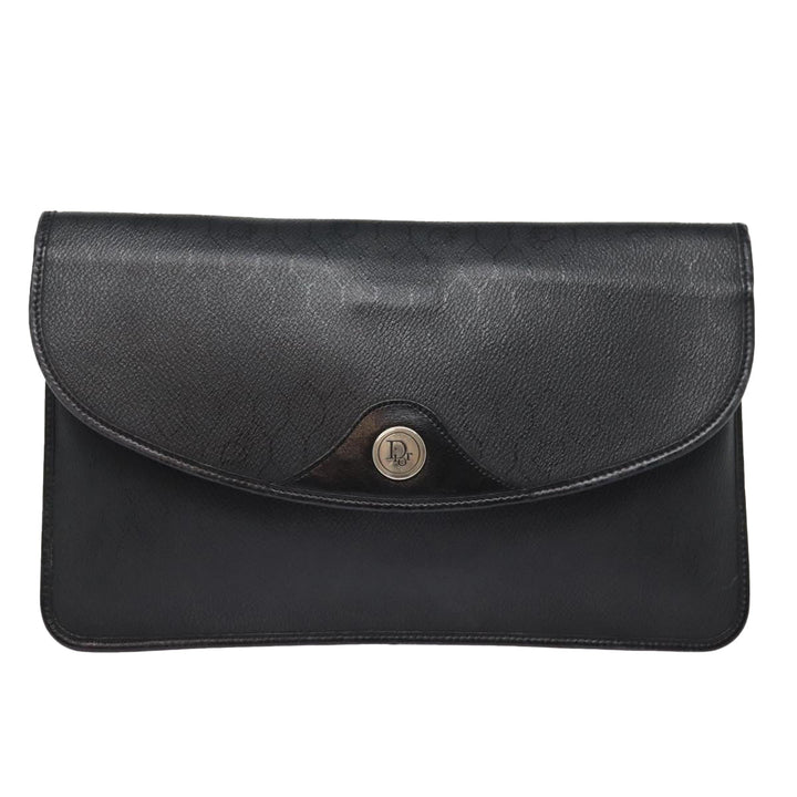 CHRISTIAN Top quality Dior Honeycomb Canvas Clutch Bag PVC Leather Black Silver Auth 84617