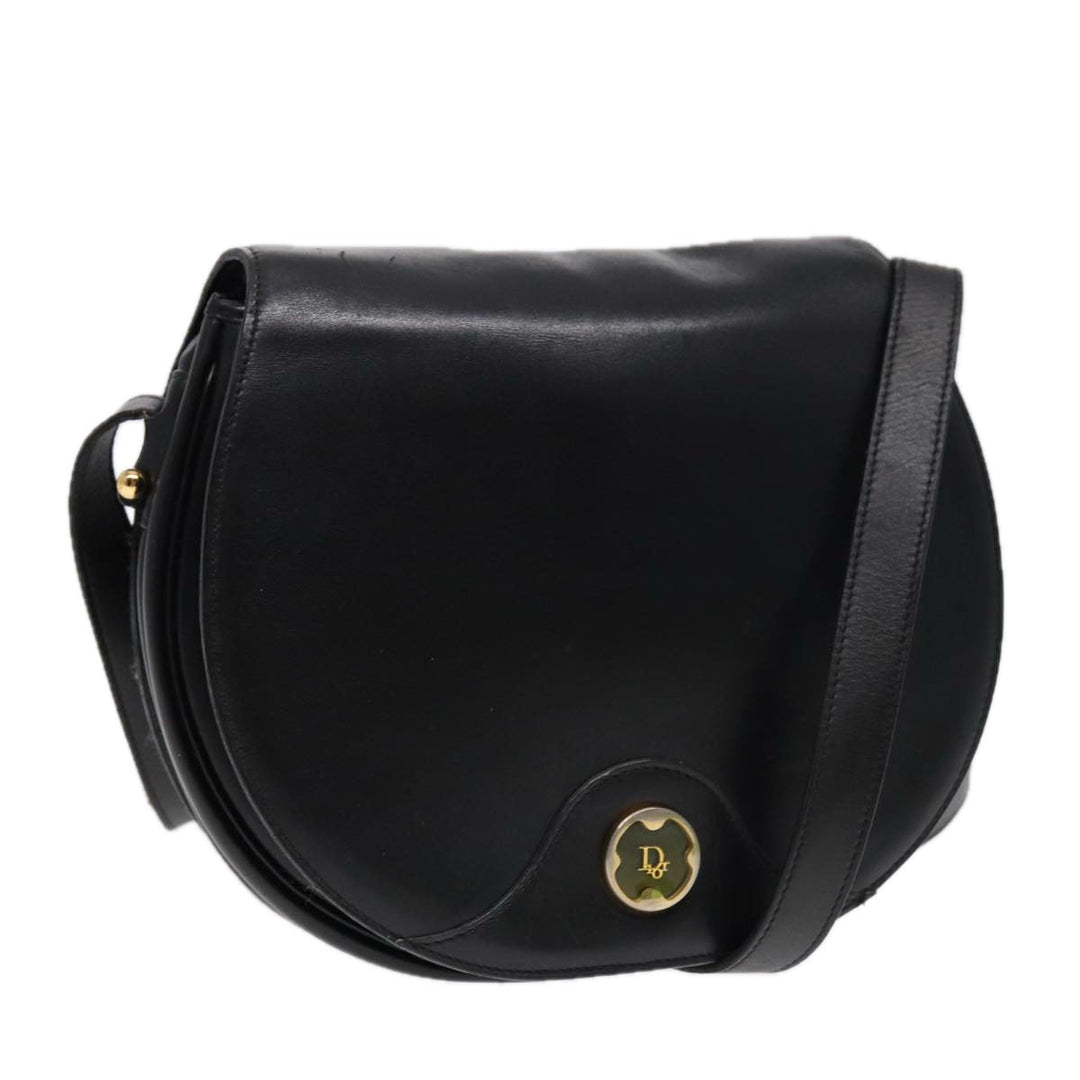 CHRISTIAN Top quality Dior Shoulder Bag Leather Black Gold Auth 84618
