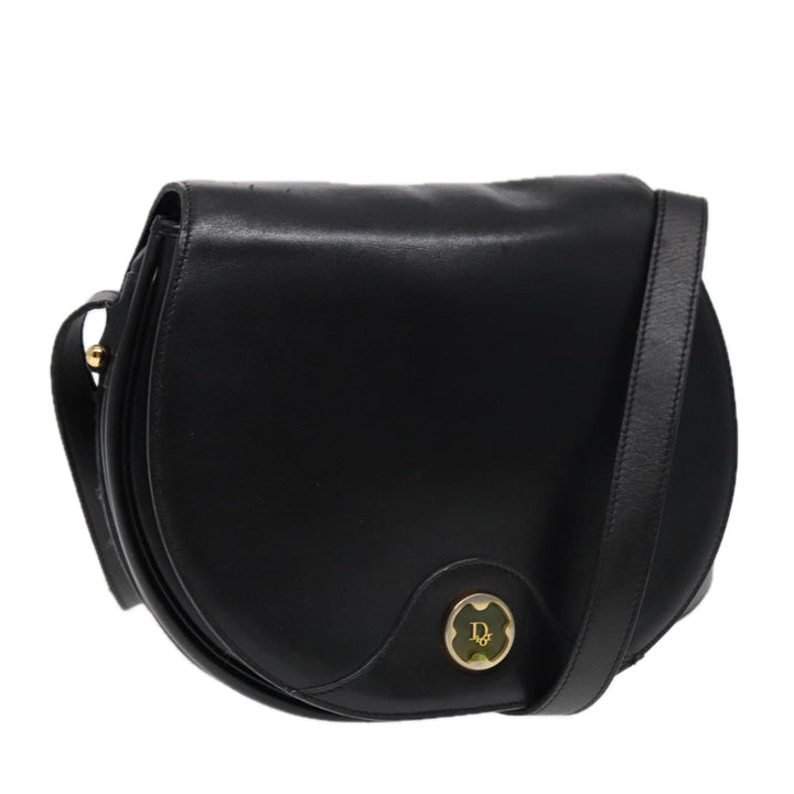 CHRISTIAN Top quality Dior Shoulder Bag Leather Black Gold Auth 84618