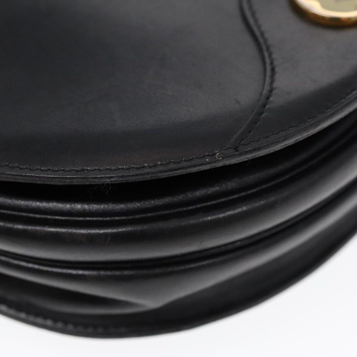 CHRISTIAN Top quality Dior Shoulder Bag Leather Black Gold Auth 84618