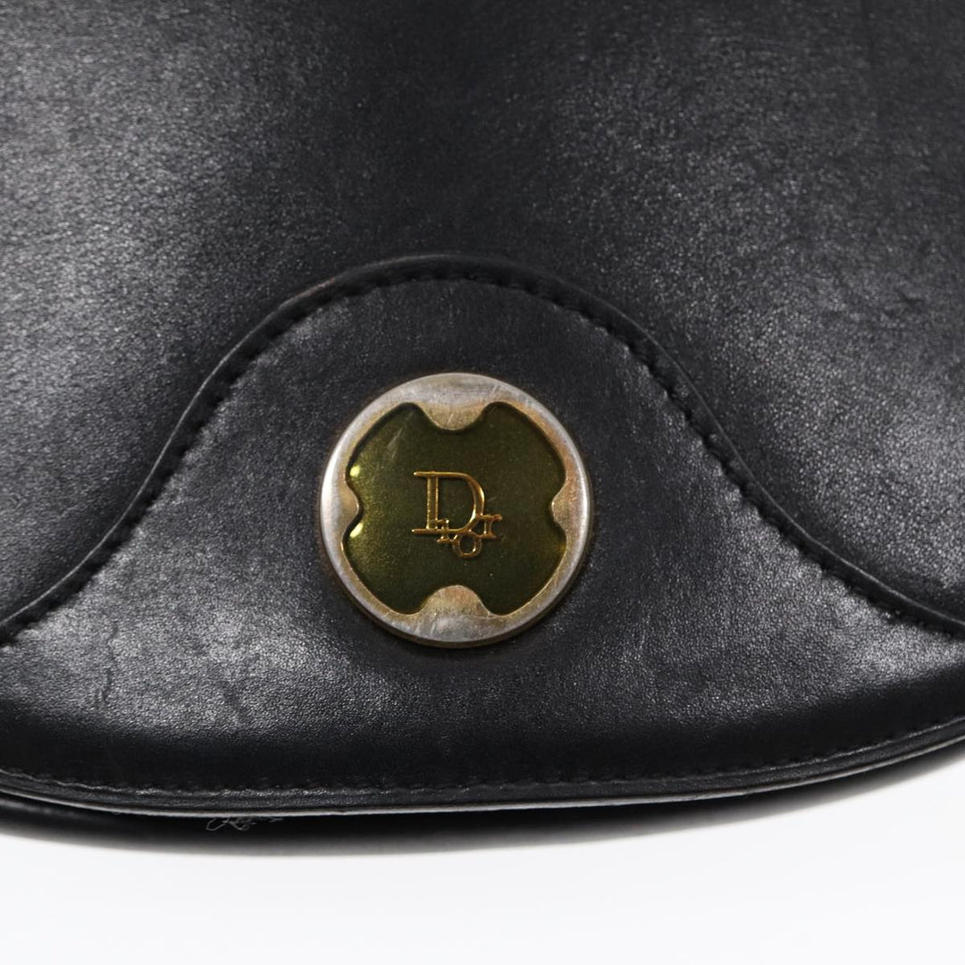 CHRISTIAN Top quality Dior Shoulder Bag Leather Black Gold Auth 84618