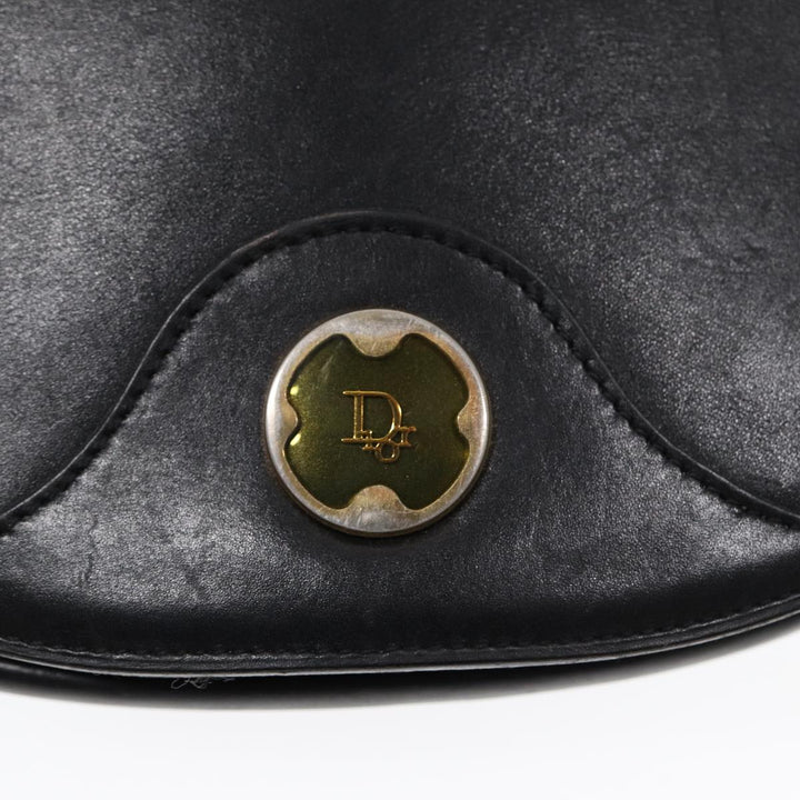 CHRISTIAN Top quality Dior Shoulder Bag Leather Black Gold Auth 84618