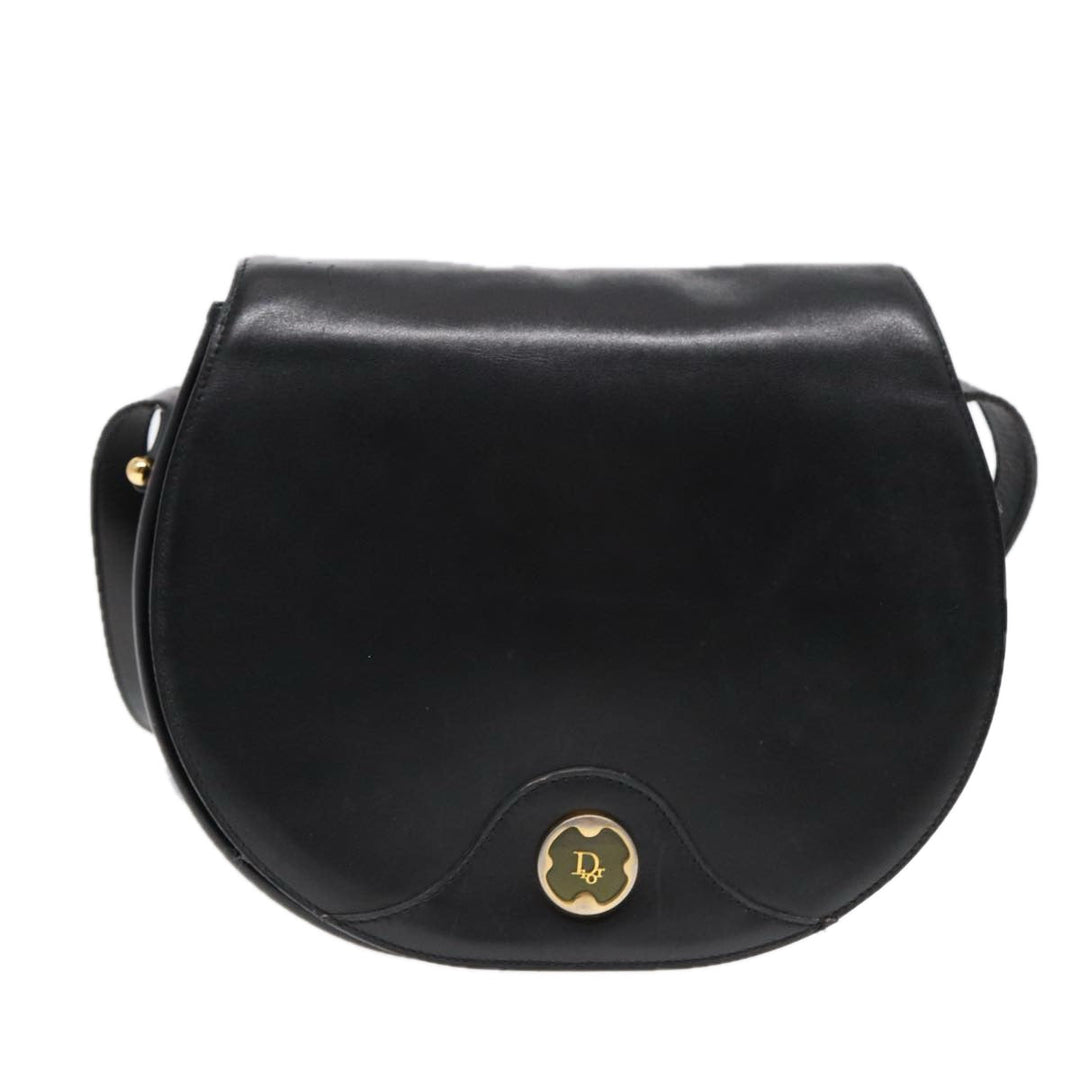 CHRISTIAN Top quality Dior Shoulder Bag Leather Black Gold Auth 84618