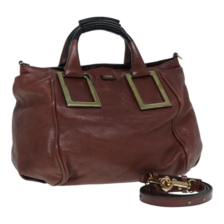 Chloe Etel Hand Bag Leather 2way Brown Gold 84625