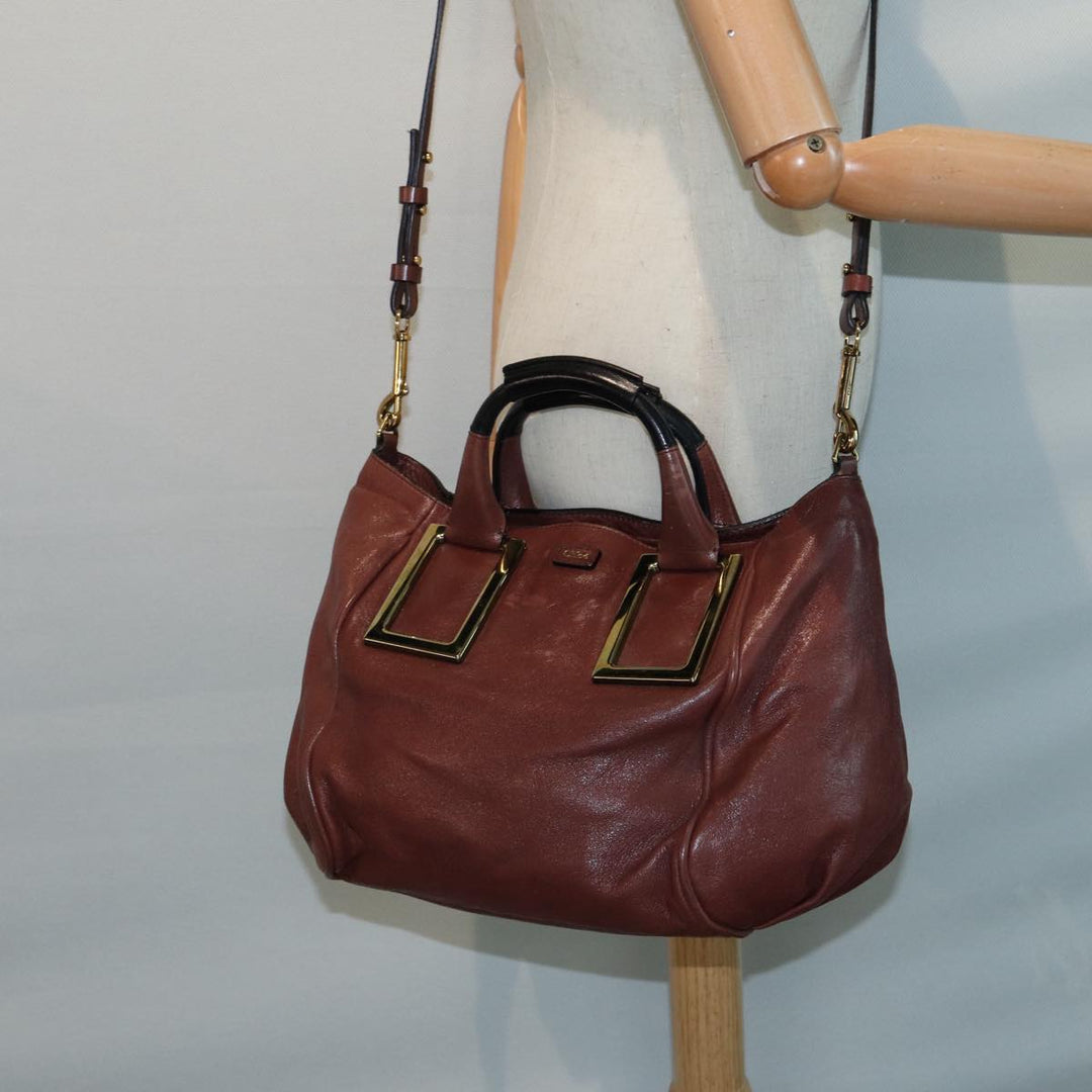 Chloe Etel Hand Bag Leather 2way Brown Gold 84625