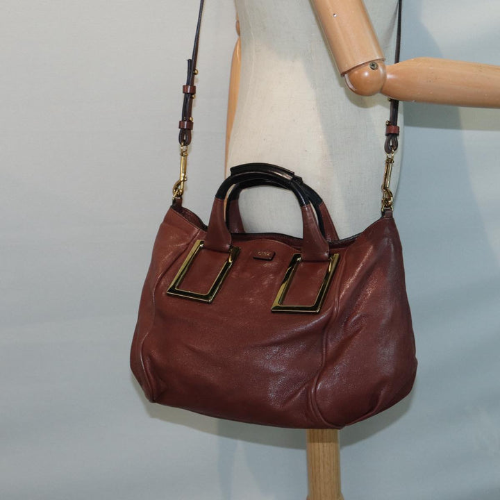 Chloe Etel Hand Bag Leather 2way Brown Gold 84625