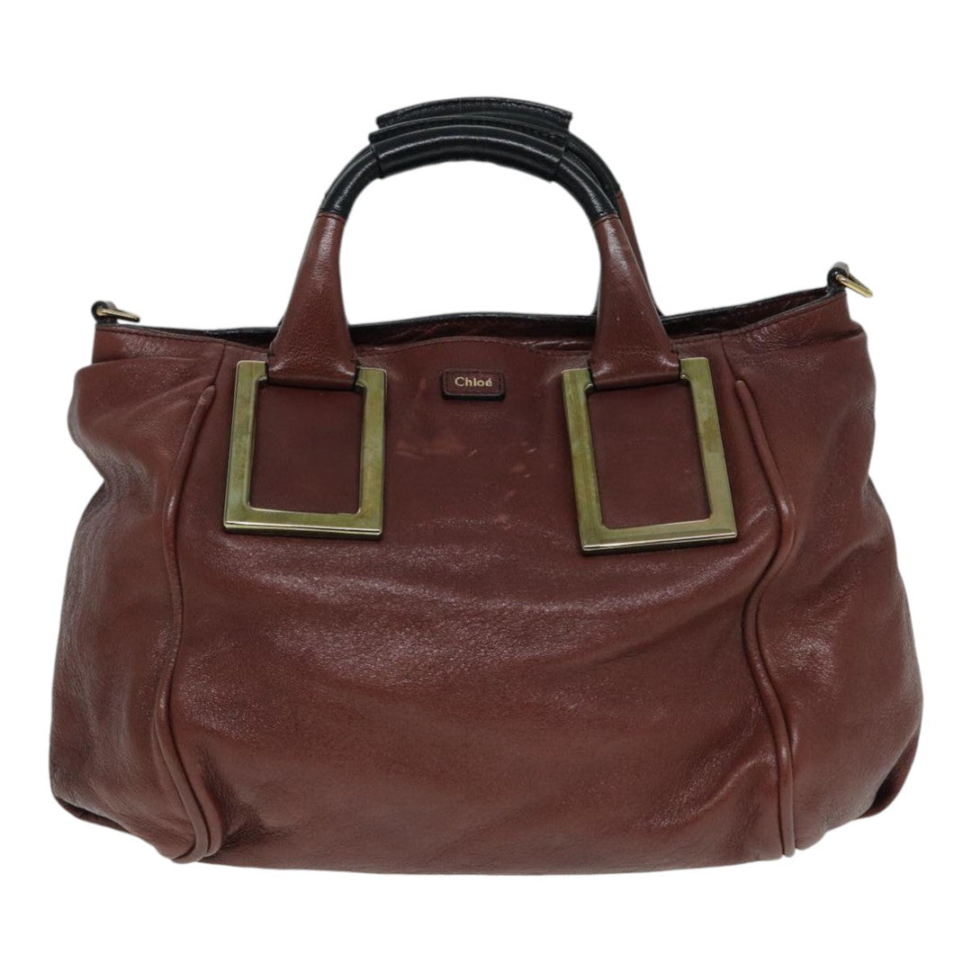 Chloe Etel Hand Bag Leather 2way Brown Gold 84625
