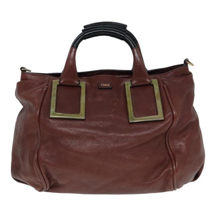 Chloe Etel Hand Bag Leather 2way Brown Gold 84625