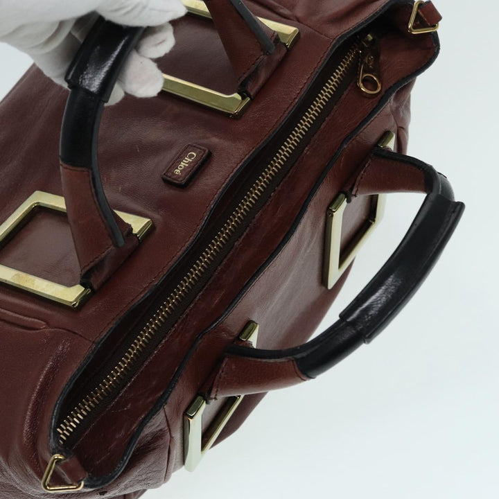 Chloe Etel Hand Bag Leather 2way Brown Gold 84625