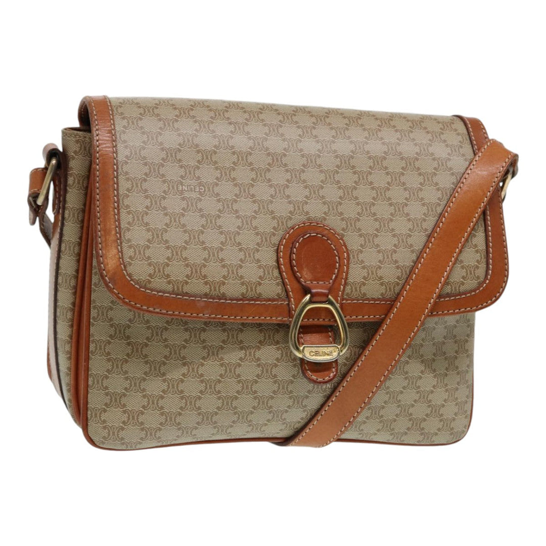 Celine Macadam Canvas Shoulder Bag Beige Auth 84756