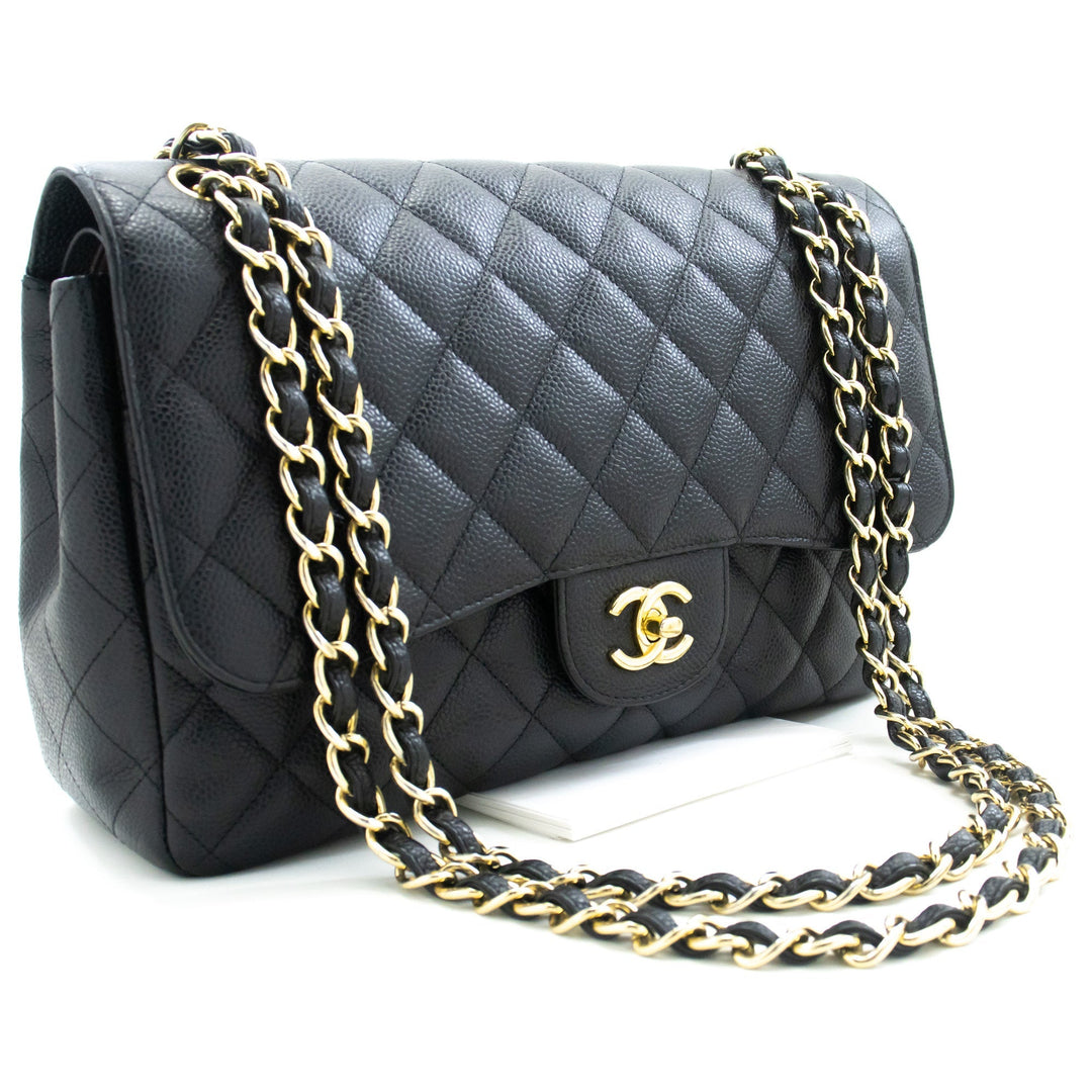 Top Quality Chanel Classic Large 11" Chain Shoulder Bag W New Black Caviar