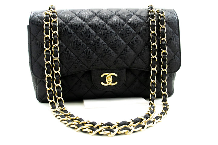 Top Quality Chanel Classic Large 11" Chain Shoulder Bag W New Black Caviar