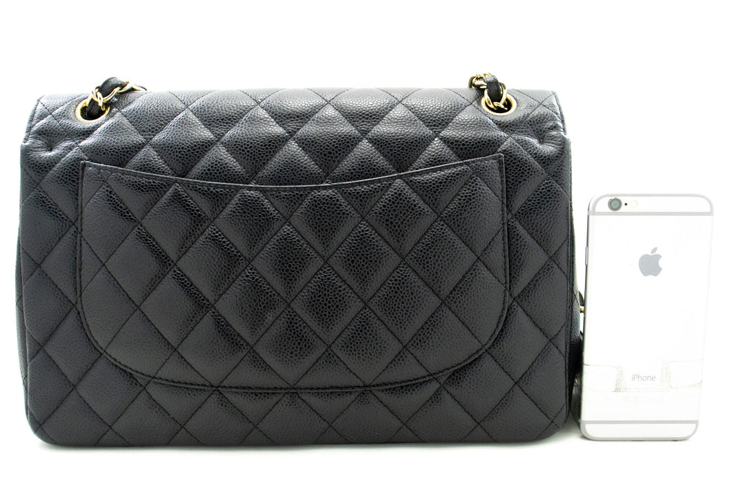 Top Quality Chanel Classic Large 11" Chain Shoulder Bag W New Black Caviar