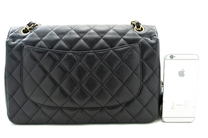 Top Quality Chanel Classic Large 11" Chain Shoulder Bag W New Black Caviar