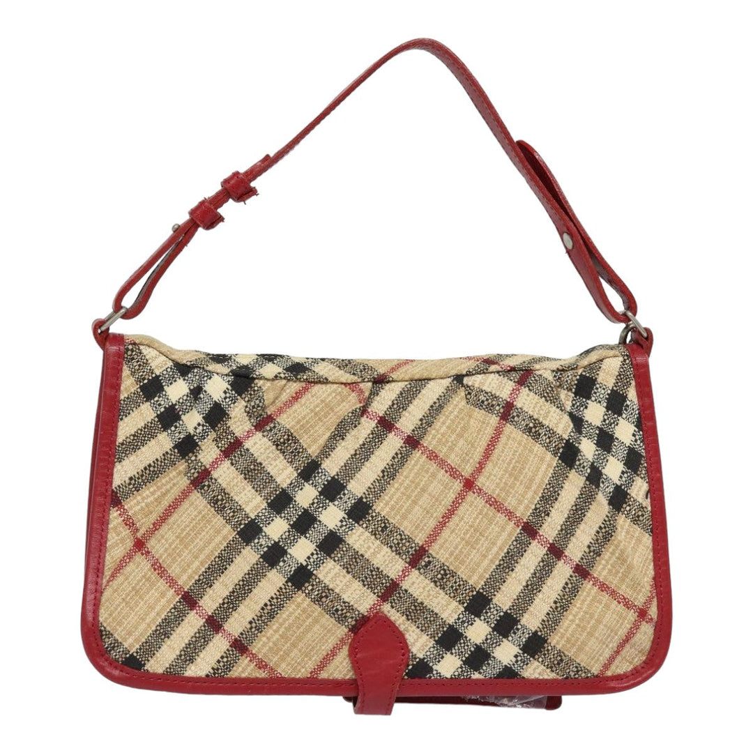 Burberry Nova Check Hand Bag Canvas Beige Red Auth 84823