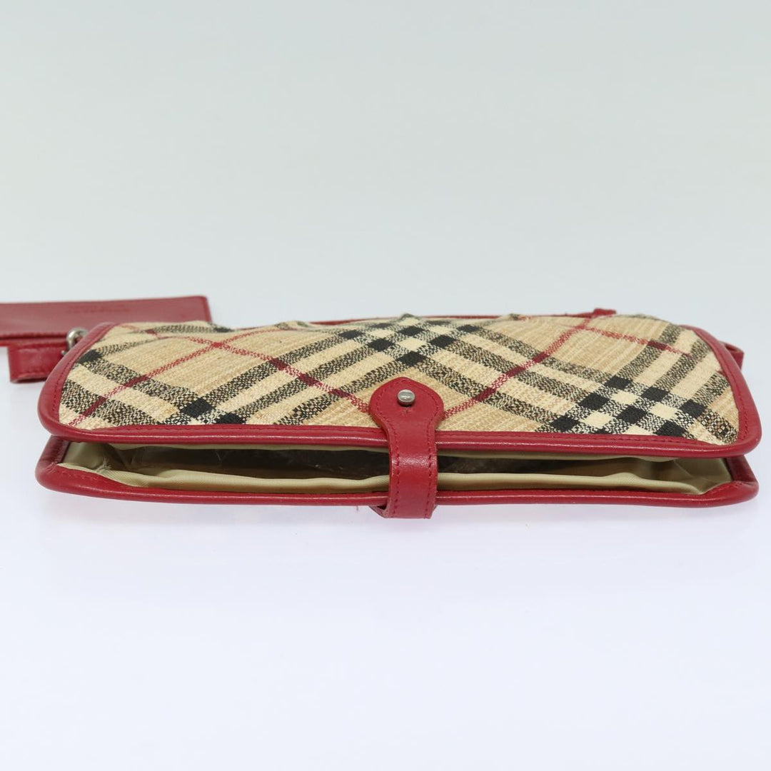 Burberry Nova Check Hand Bag Canvas Beige Red Auth 84823