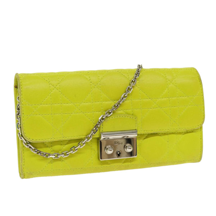 CHRISTIAN Top quality Dior Chain Canage Wallet Leather Yellow Silver Auth 84830