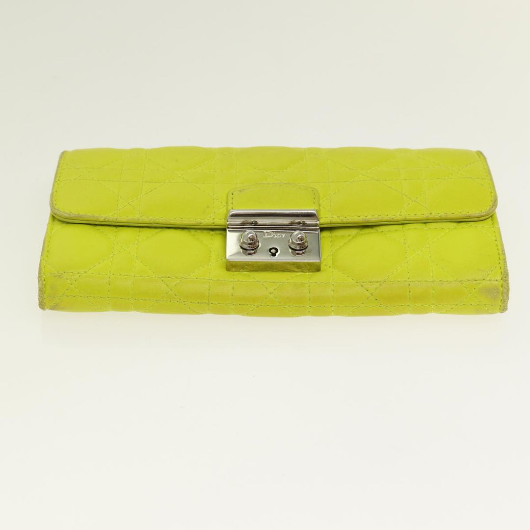 CHRISTIAN Top quality Dior Chain Canage Wallet Leather Yellow Silver Auth 84830