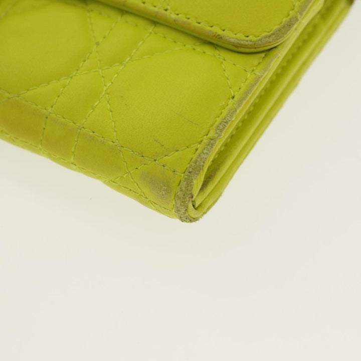 CHRISTIAN Top quality Dior Chain Canage Wallet Leather Yellow Silver Auth 84830