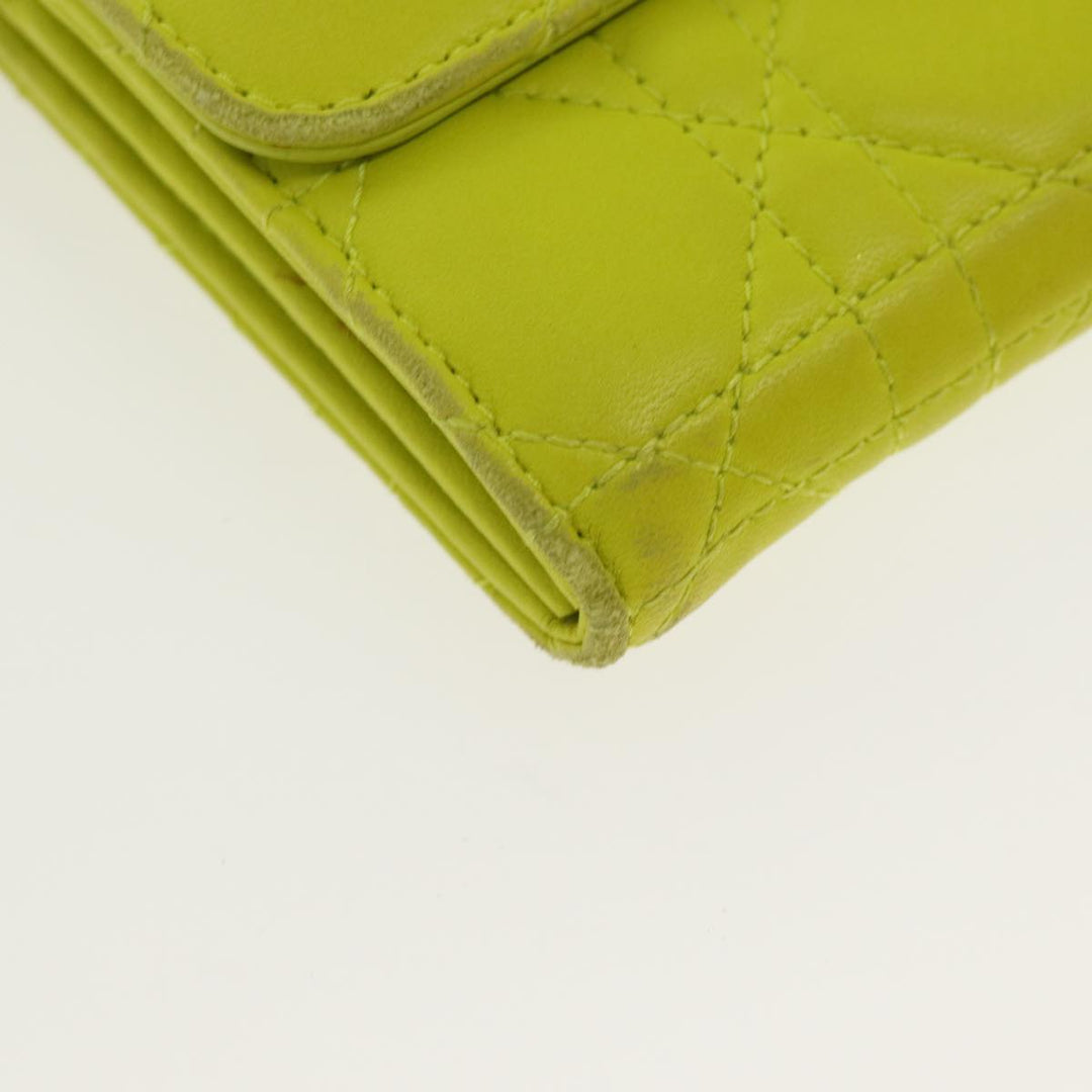 CHRISTIAN Top quality Dior Chain Canage Wallet Leather Yellow Silver Auth 84830