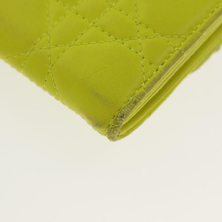 CHRISTIAN Top quality Dior Chain Canage Wallet Leather Yellow Silver Auth 84830