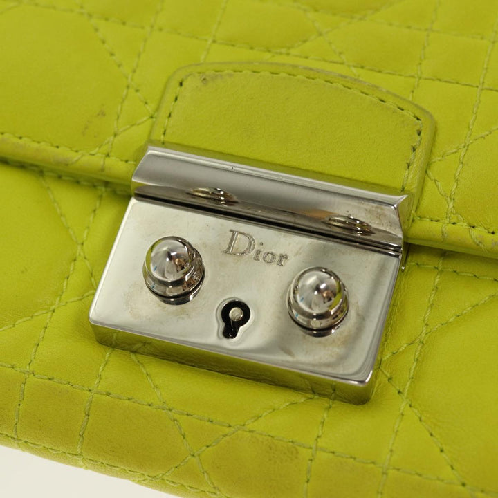 CHRISTIAN Top quality Dior Chain Canage Wallet Leather Yellow Silver Auth 84830