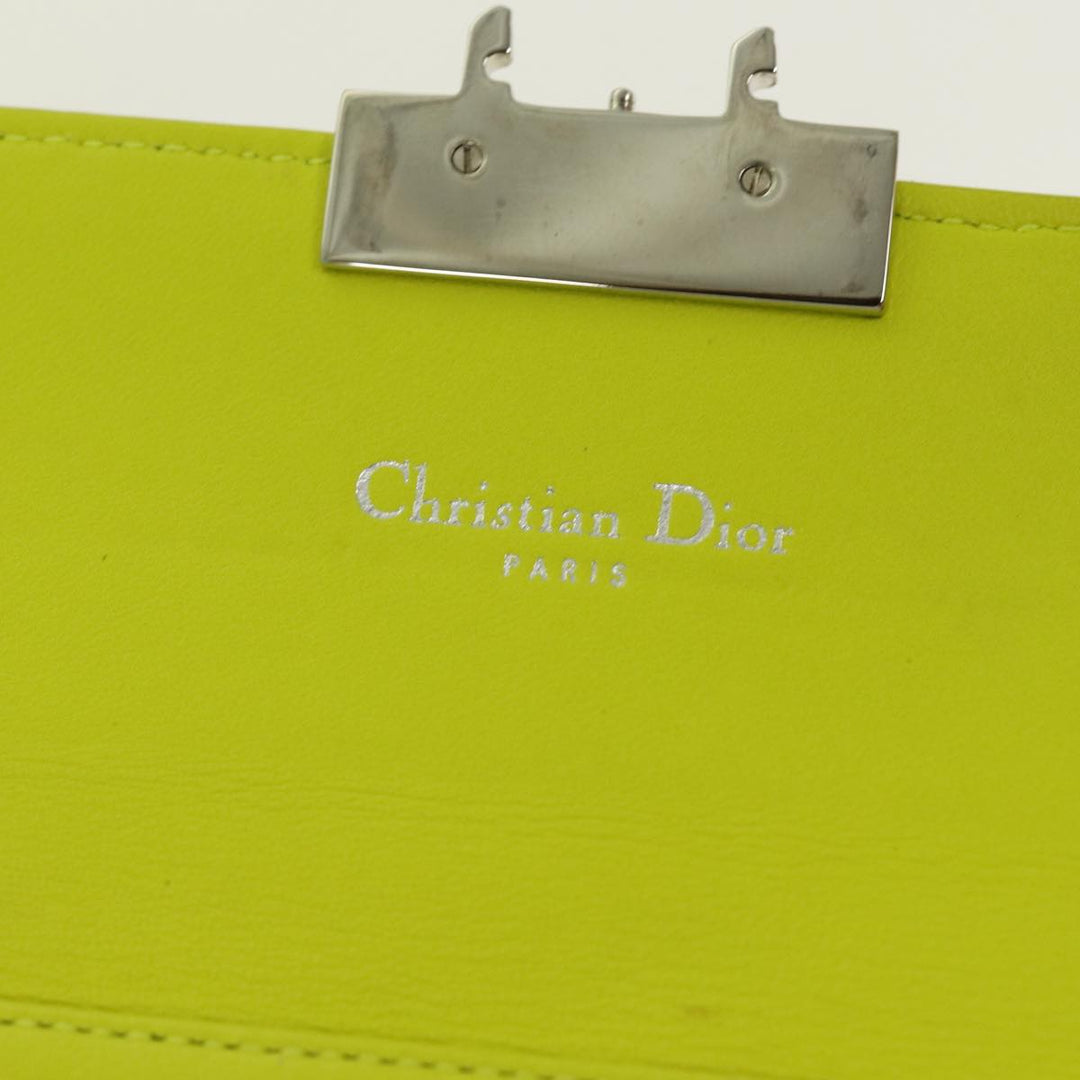 CHRISTIAN Top quality Dior Chain Canage Wallet Leather Yellow Silver Auth 84830