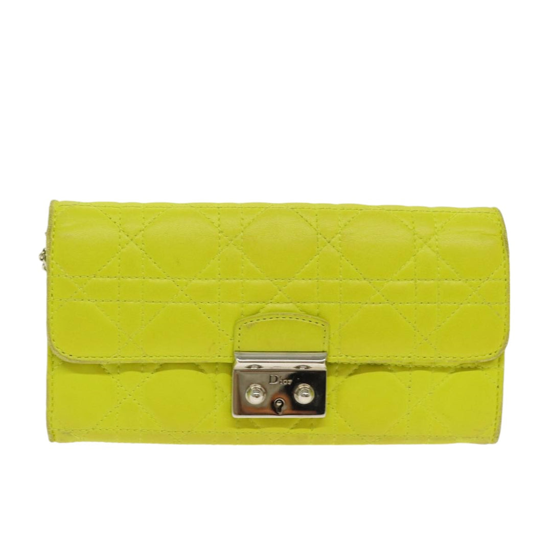 CHRISTIAN Top quality Dior Chain Canage Wallet Leather Yellow Silver Auth 84830