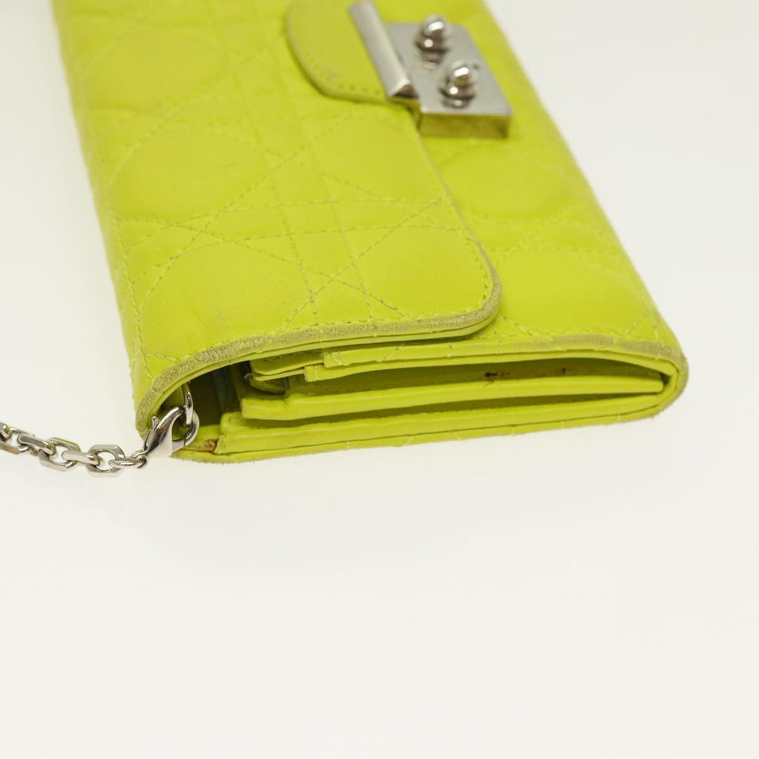 CHRISTIAN Top quality Dior Chain Canage Wallet Leather Yellow Silver Auth 84830