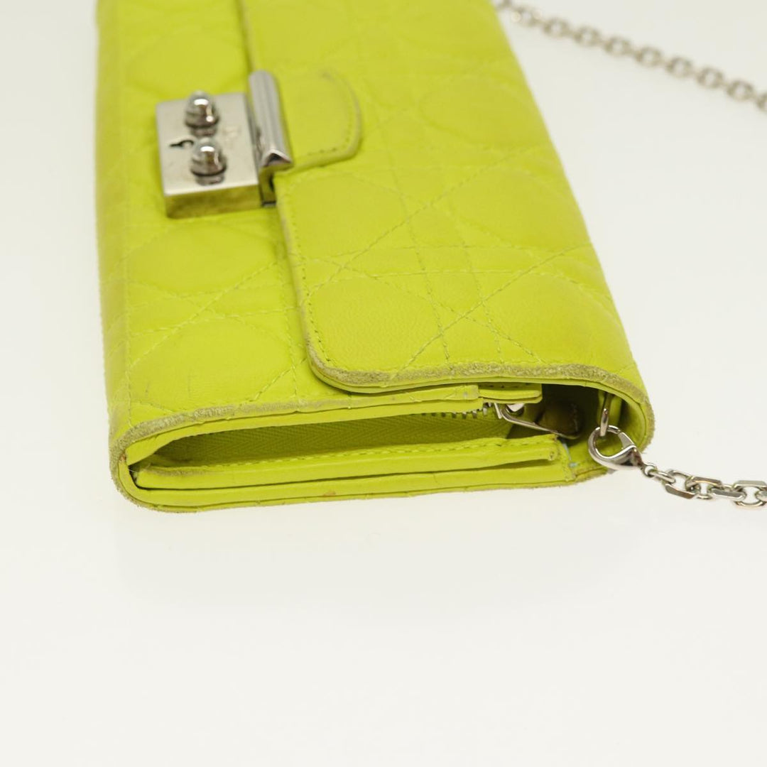 CHRISTIAN Top quality Dior Chain Canage Wallet Leather Yellow Silver Auth 84830