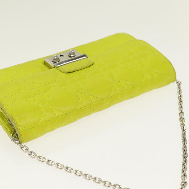 CHRISTIAN Top quality Dior Chain Canage Wallet Leather Yellow Silver Auth 84830