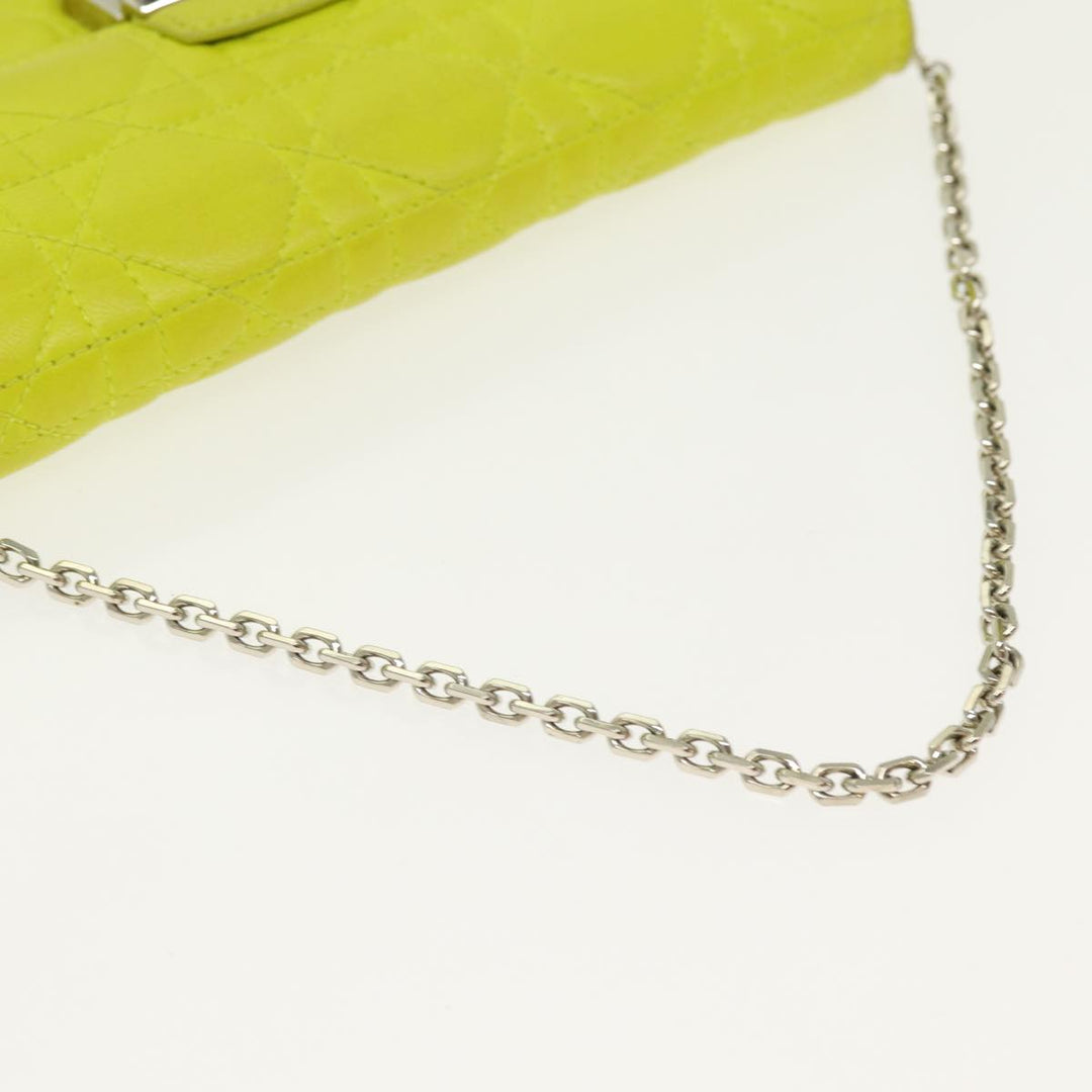 CHRISTIAN Top quality Dior Chain Canage Wallet Leather Yellow Silver Auth 84830