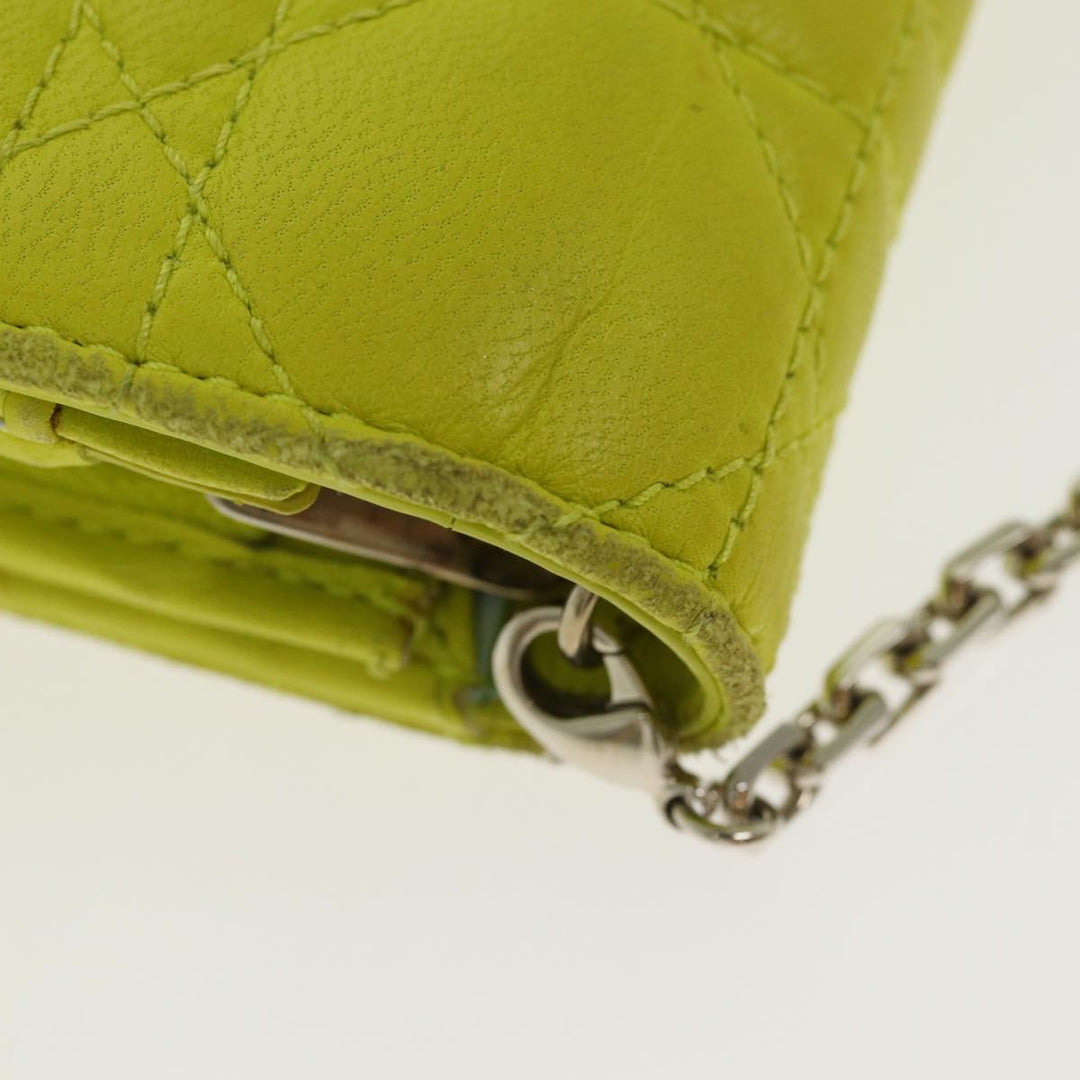 CHRISTIAN Top quality Dior Chain Canage Wallet Leather Yellow Silver Auth 84830