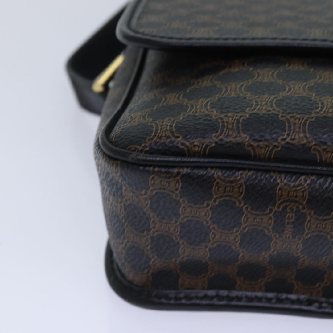 Celine Macadam Canvas Shoulder Bag PVC Leather Black Auth 84935