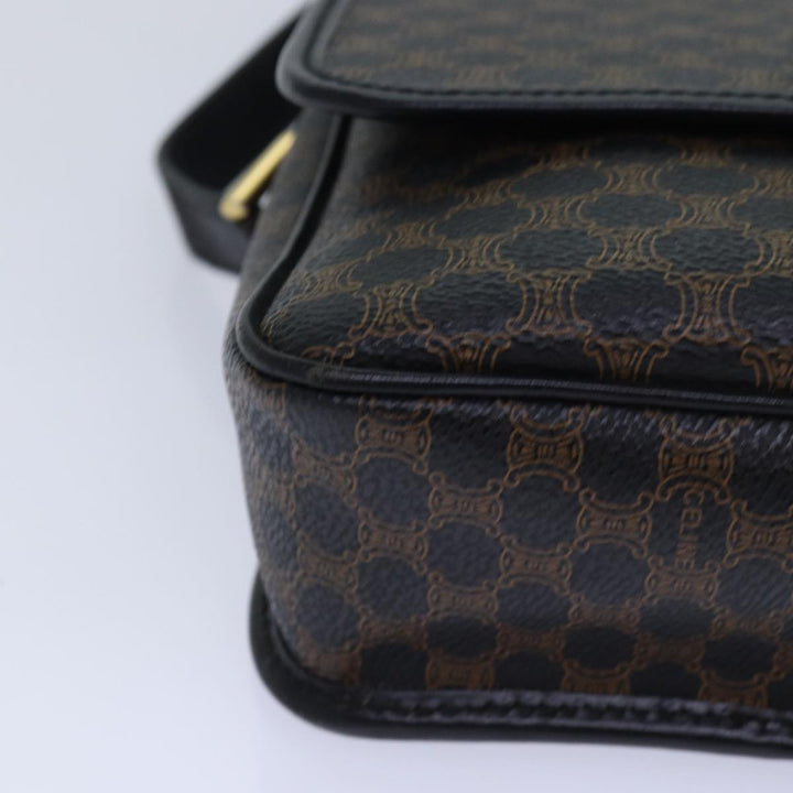 Celine Macadam Canvas Shoulder Bag PVC Leather Black Auth 84935