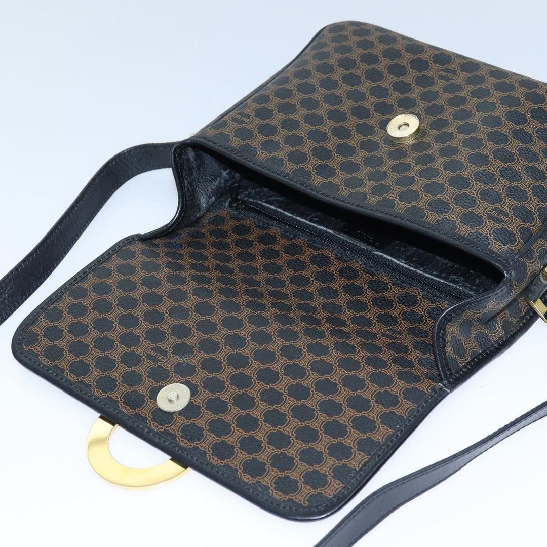 Celine Macadam Canvas Shoulder Bag PVC Leather Black Auth 84935